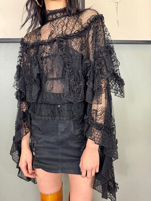 Rodarte, vintage black lace angel sleeve blouse