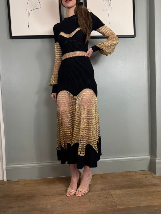 Alexander McQueen, knit and gold crochet dress