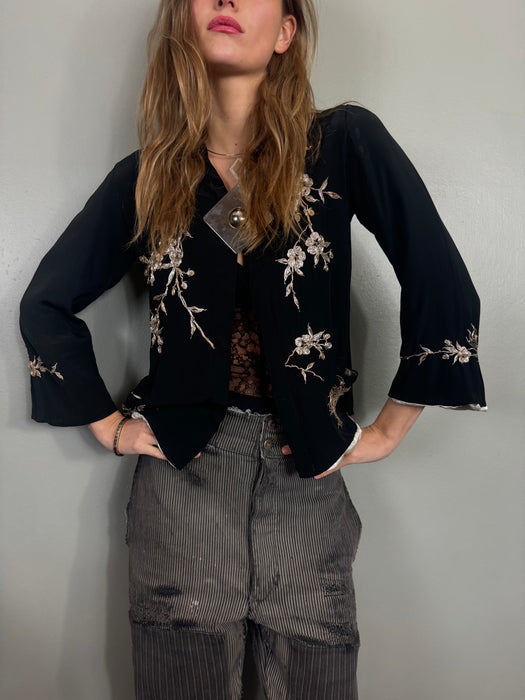 Astor, silk peacock embroidered jacket