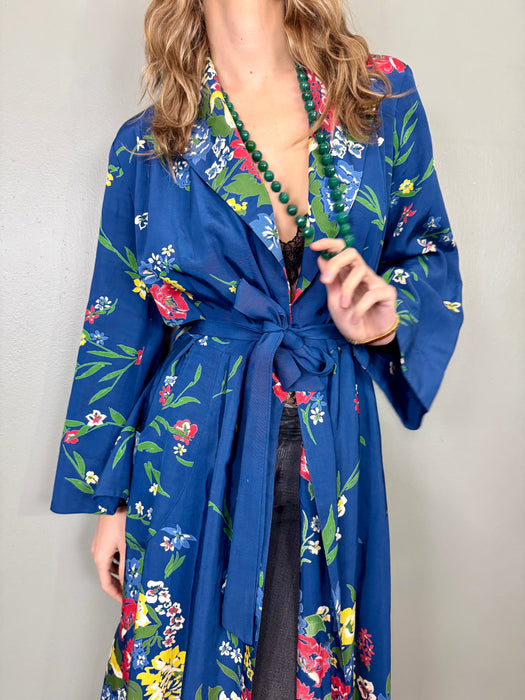 Charlie, 40s floral robe with butterfly embroidery