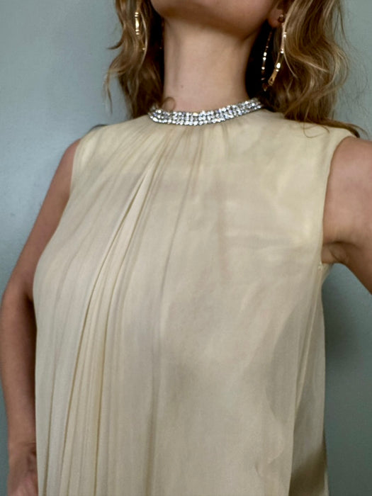 Gallo, 60s cream chiffon and diamanté dress