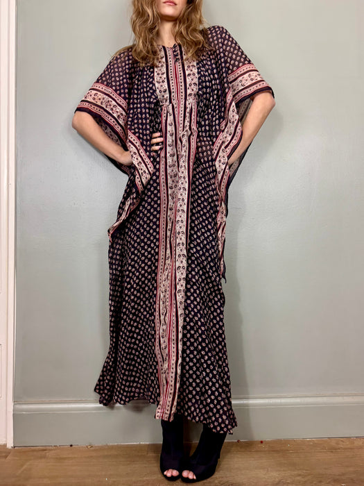 AnKora, 70s Indian block cotton print dress with angel sleeves