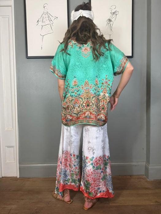 Monika, silk pongee Oriental top