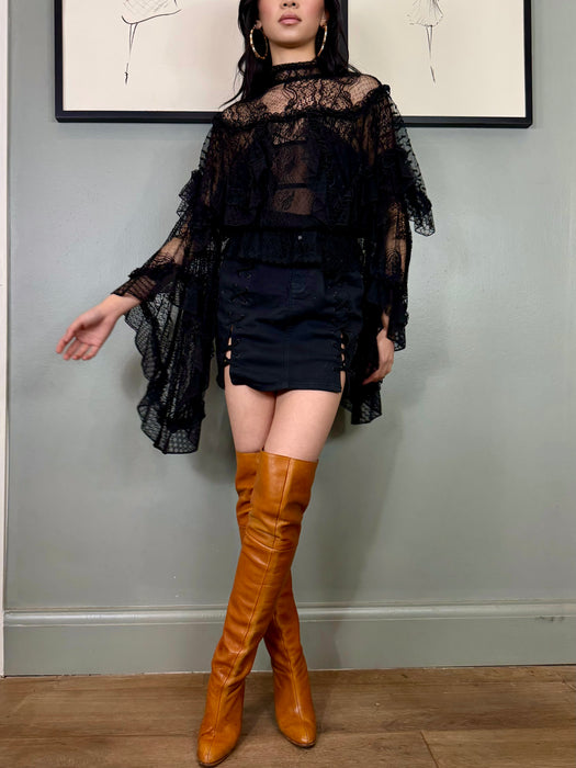 Rodarte, vintage black lace angel sleeve blouse