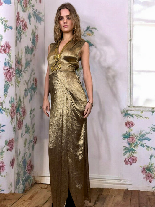 Follie, 20s gold liquid draped dress