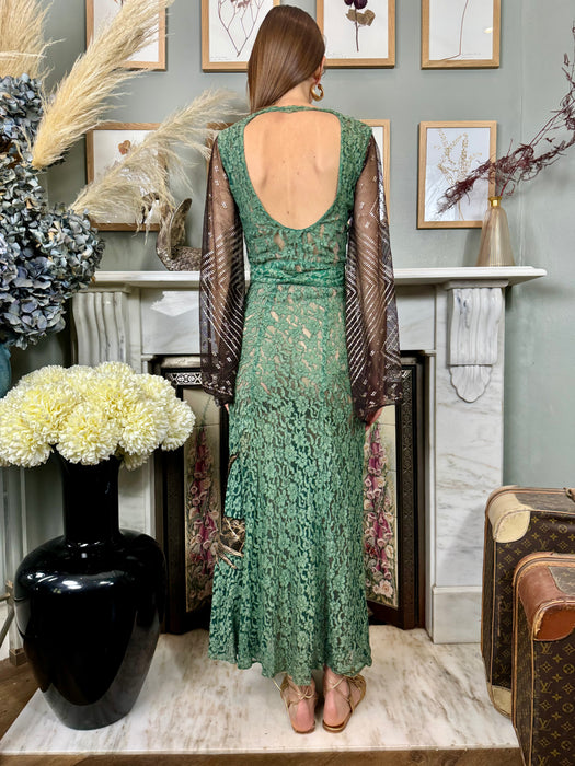 Iona, 30s green lace and assuit embroidered dress