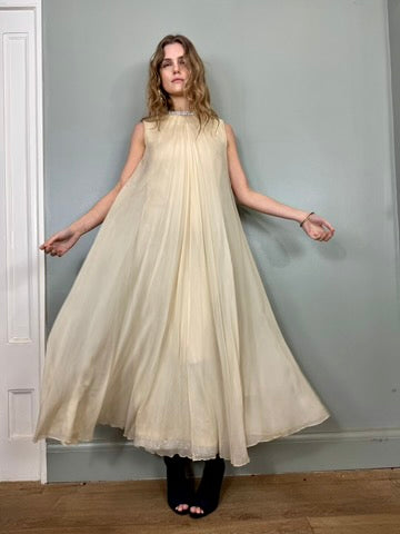 Gallo, 60s cream chiffon and diamanté dress