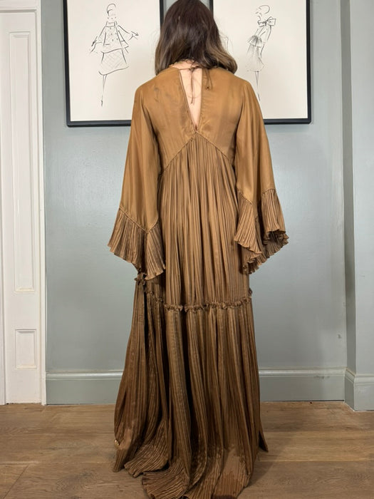 Alberta Ferretti, 90s camel silk pleated dress