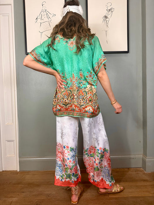 Monika, silk pongee Oriental top