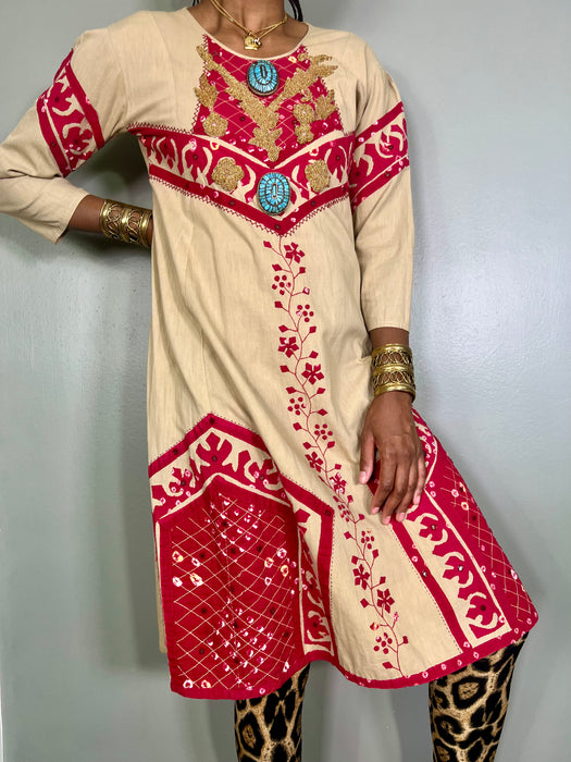 Kasia, 70s cotton beaded dress