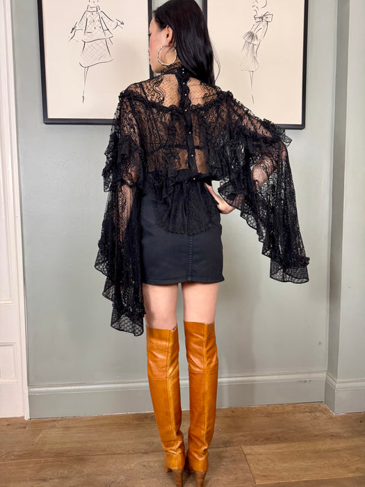 Rodarte, vintage black lace angel sleeve blouse