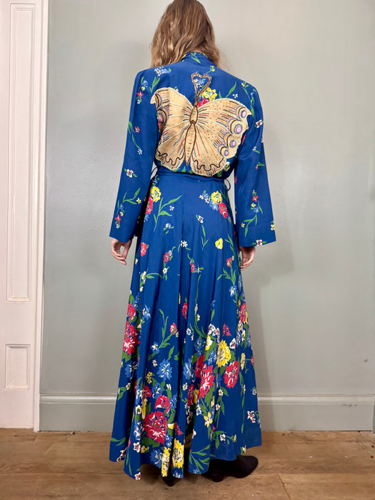 Charlie, 40s floral robe with butterfly embroidery