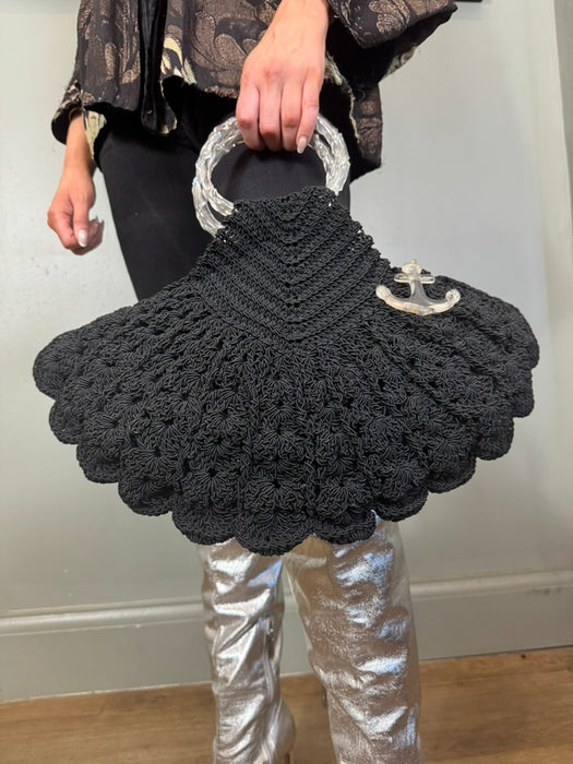 Fariel, 20s black crochet and perspex handbag