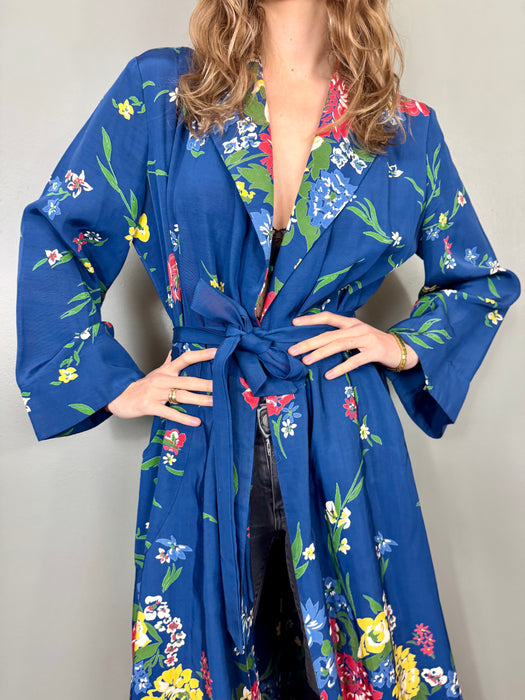 Charlie, 40s floral robe with butterfly embroidery