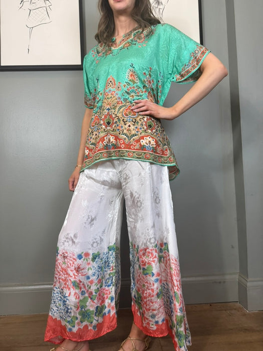 Monika, silk pongee Oriental top