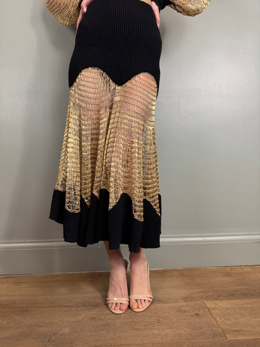 Alexander McQueen, knit and gold crochet dress