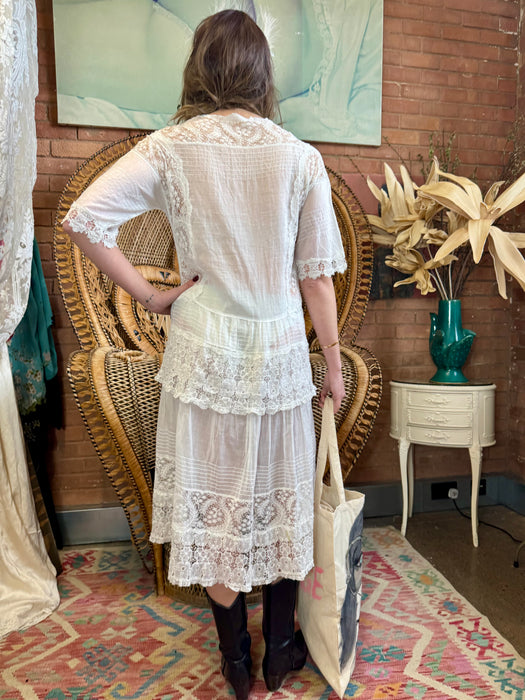 Hoare, 20s white cotton and lace dress