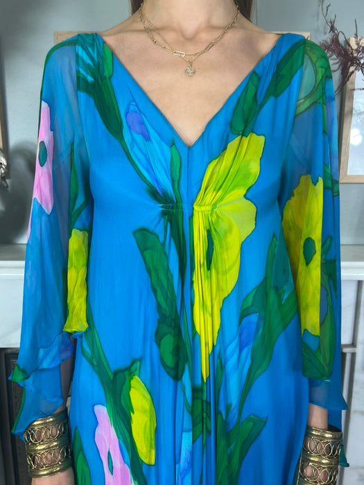 Clara, 70s hand painted chiffon dress