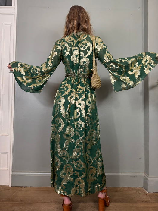 Bodil, 70s silk beaded lamé angel sleeve dress