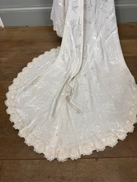 Calla. vintage white silk damask, bias cut fishtail gown