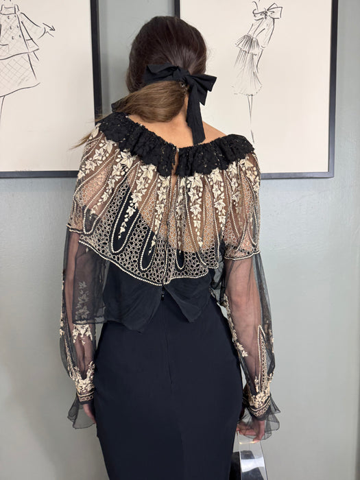 Ventura, 20s net and cream embroidered lace blouse