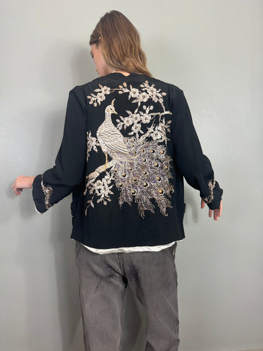 Astor, silk peacock embroidered jacket