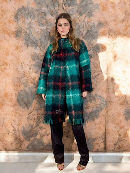 Amanda, vintage plaid fringed coat