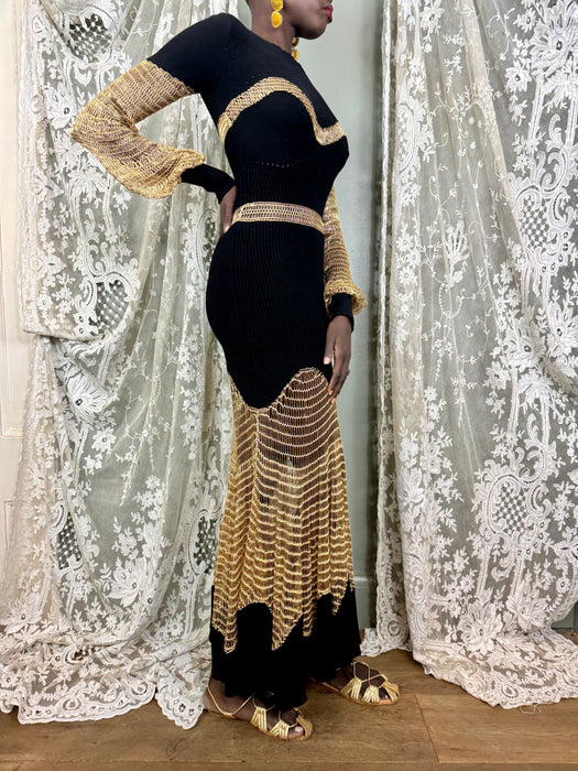 Alexander McQueen, black knit and gold net dress