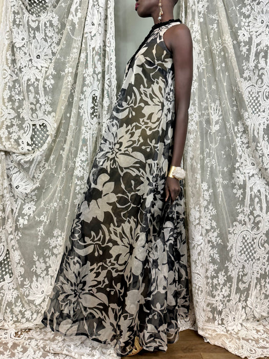 Frank Usher, 70s floral beaded gown