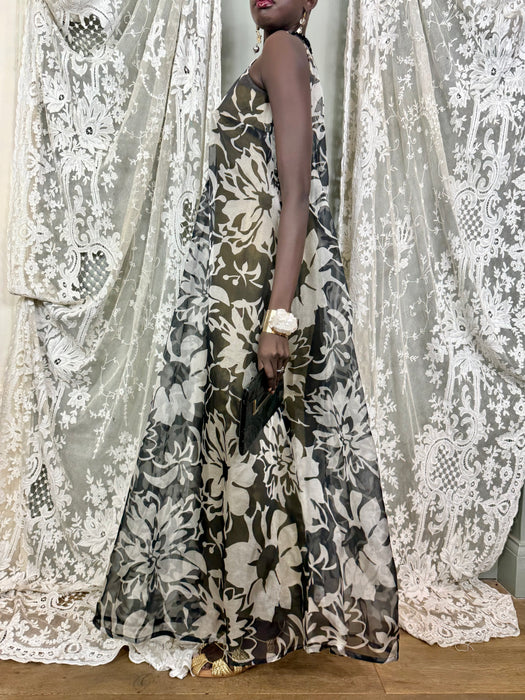 Frank Usher, 70s floral beaded gown