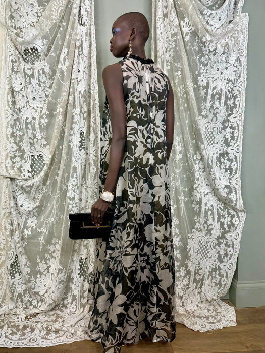 Frank Usher, 70s floral beaded gown