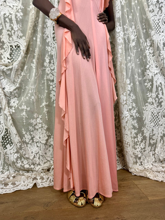 Martha, 70s pink silk jersey ruffle dress