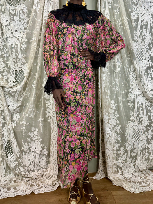 Bill Bless, 80s floral silk and lace dress