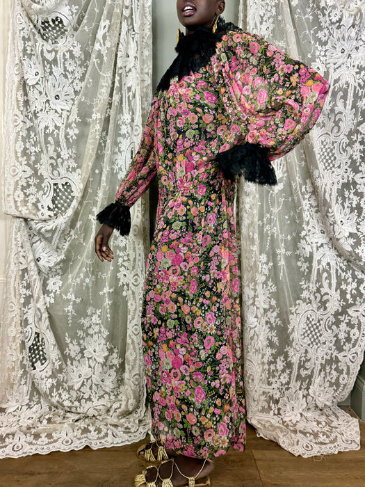 Bill Bless, 80s floral silk and lace dress