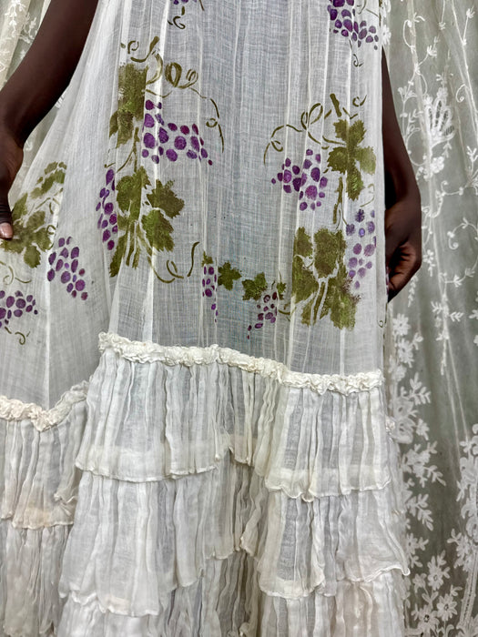 Odessa, Victorian cotton hand painted grapes dress