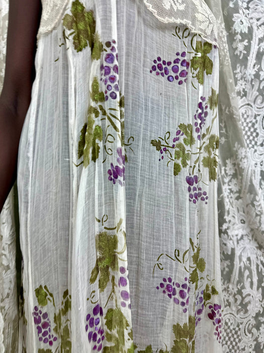 Odessa, Victorian cotton hand painted grapes dress