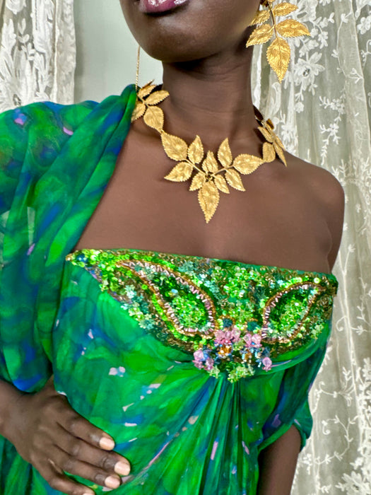 Akua, 60s green watercolour beaded dress and stole