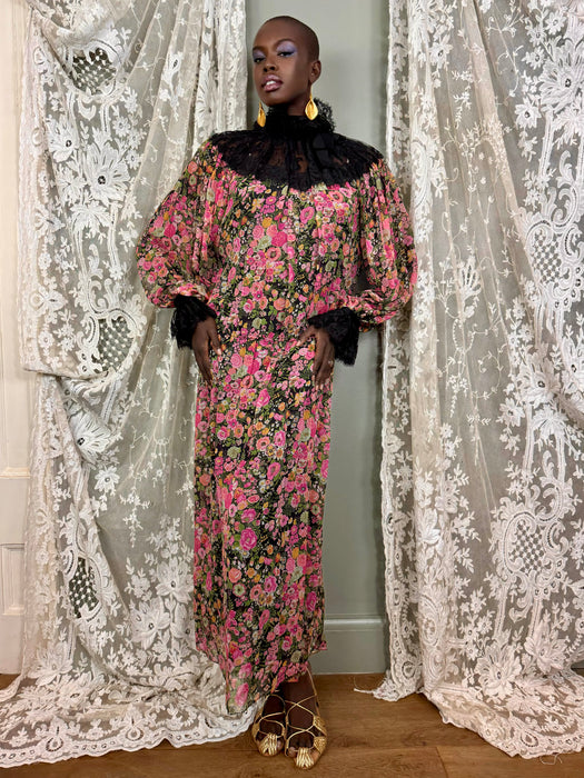 Bill Bless, 80s floral silk and lace dress