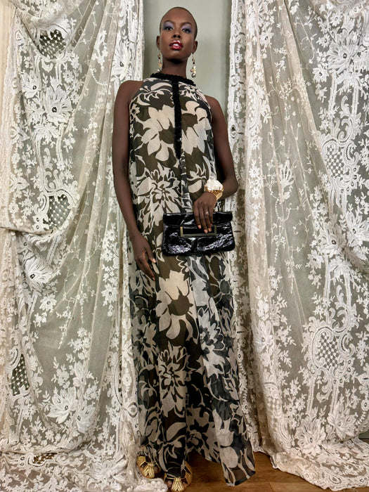 Frank Usher, 70s floral beaded gown