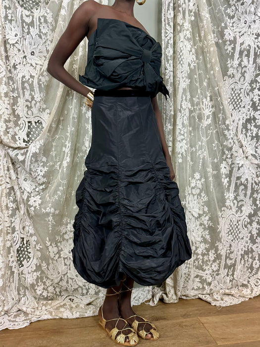 Wanda, black parachute draped taffeta skirt