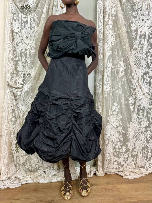 Wanda, black parachute draped taffeta skirt