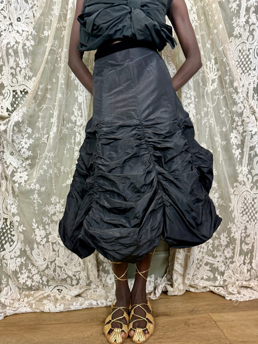 Wanda, black parachute draped taffeta skirt