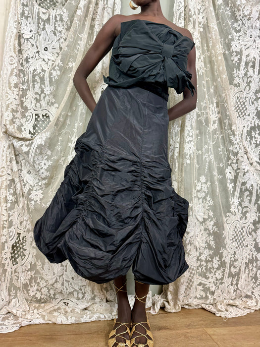 Wanda, black parachute draped taffeta skirt