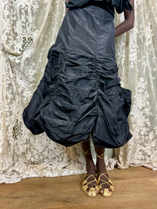 Wanda, black parachute draped taffeta skirt