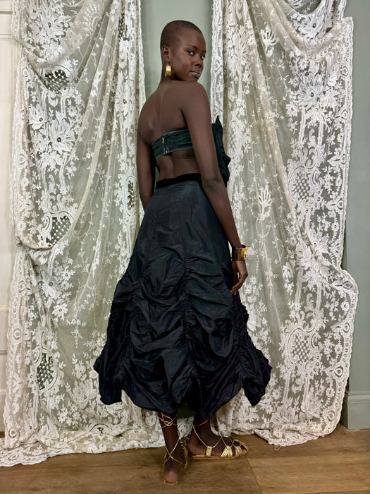 Wanda, black parachute draped taffeta skirt