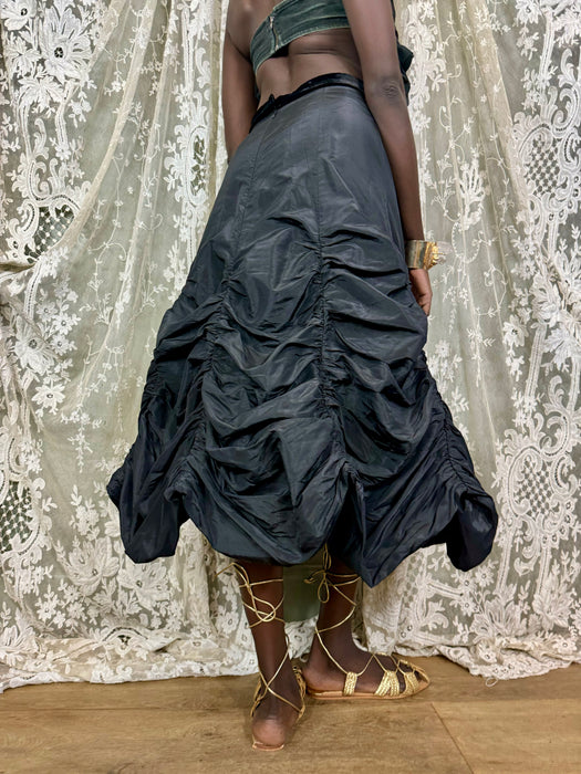 Wanda, black parachute draped taffeta skirt