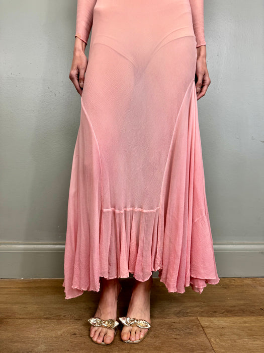 Cherry, 30s bias cut pink chiffon dress