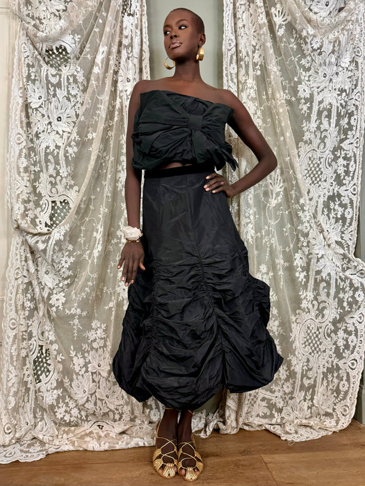 Wanda, black parachute draped taffeta skirt