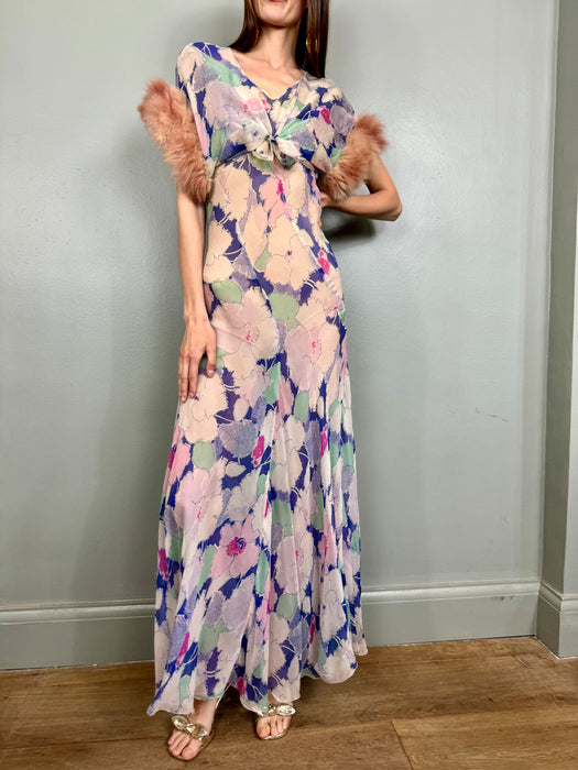 Marianne, 30s bias cut long floral dress and bolero