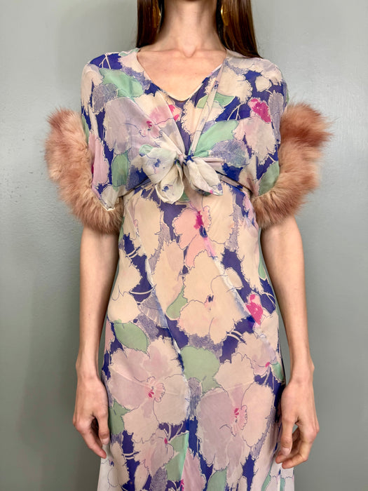 Marianne, 30s bias cut long floral dress and bolero